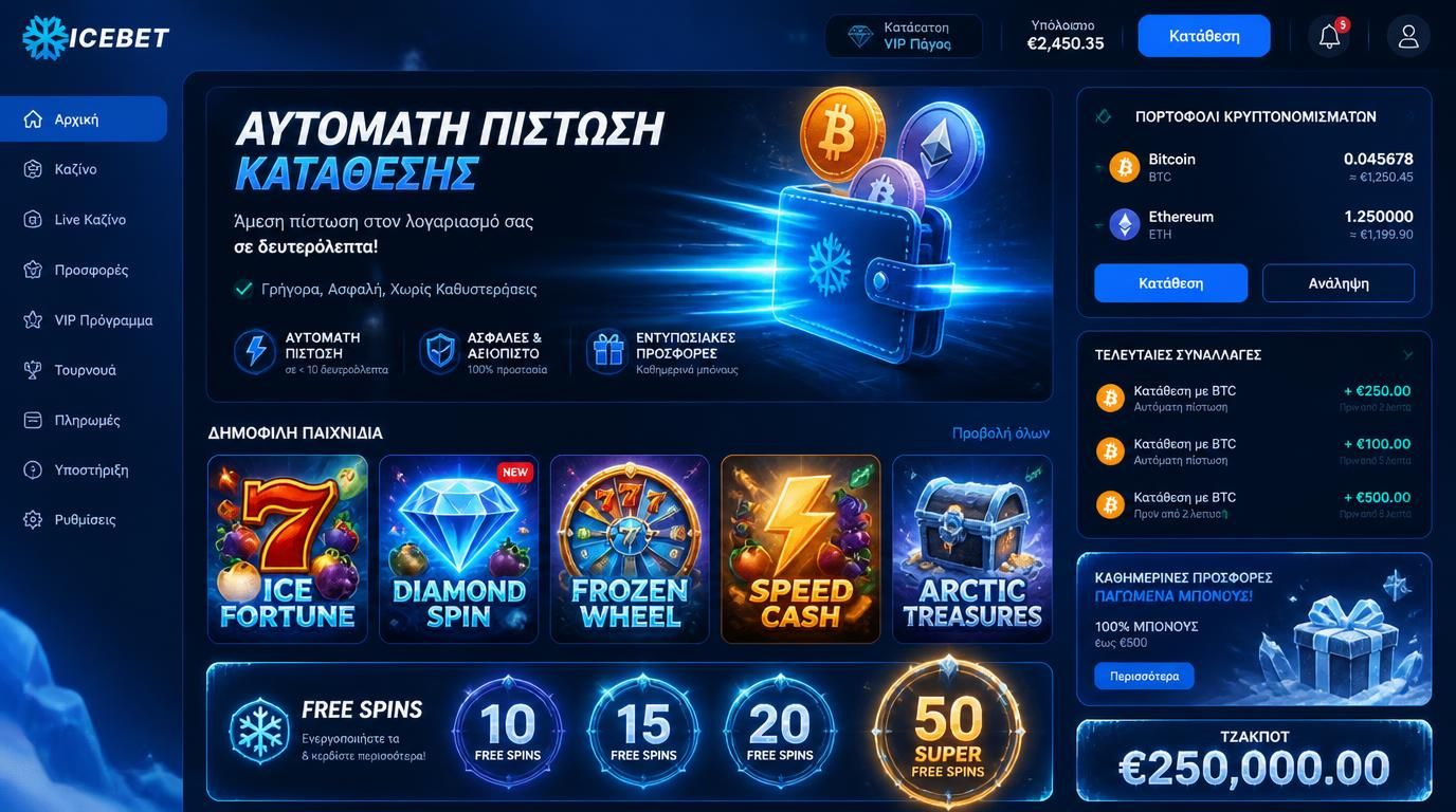 Διεπαφή καζίνο με κατάθεση crypto και δωρεάν περιστροφές